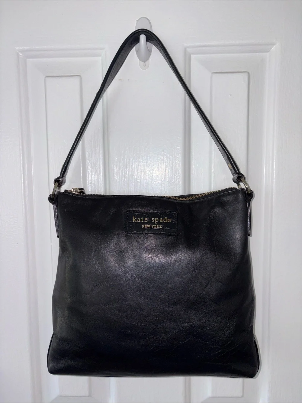 Kate Spade New York Black Leather Shoulder Bag Polka Dot Lining